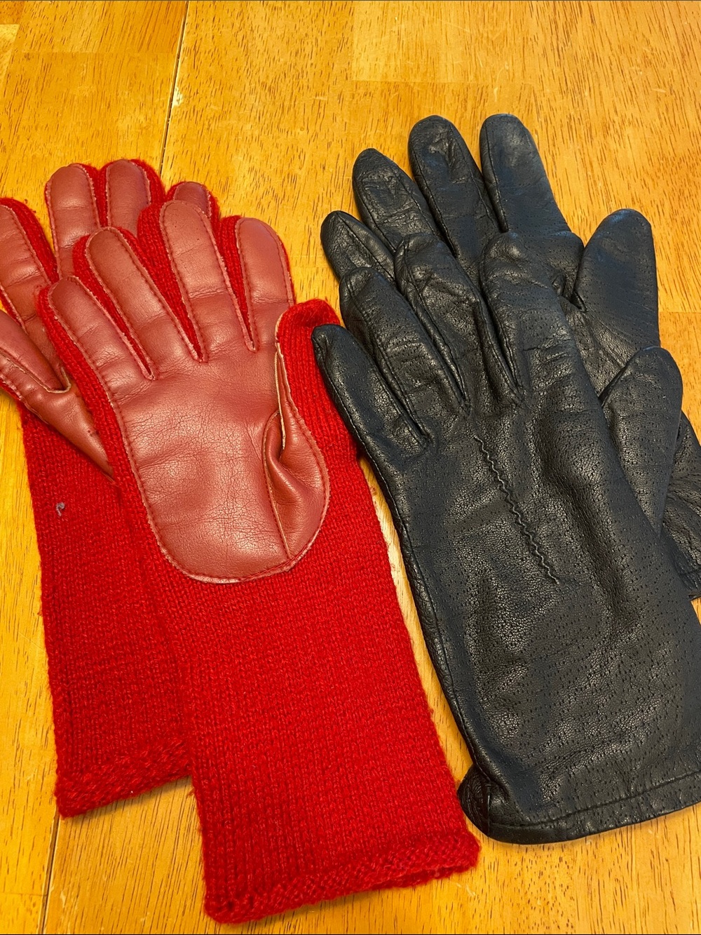 Women’s Fownes Leather & Unbranded Knit Gloves - Red and Black
